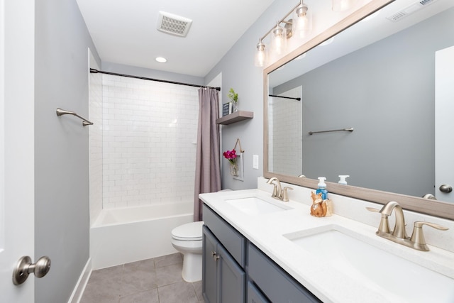 full bathroom featuring tile patterned flooring, vanity, toilet, and shower / bath combo