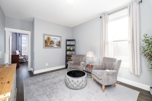 sitting room with dark hardwood / wood-style flooring