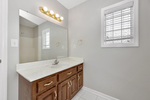 bathroom with vanity and tile patterned floors