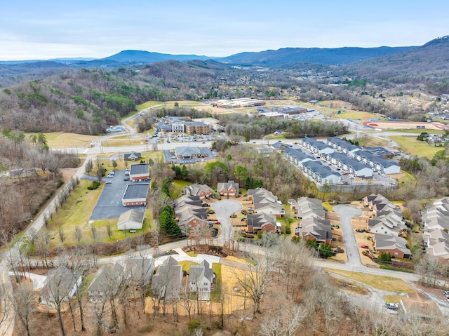 birds eye view of property with a mountain view