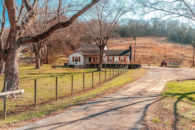 view of road with a rural view