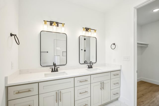 bathroom featuring vanity and wood-type flooring