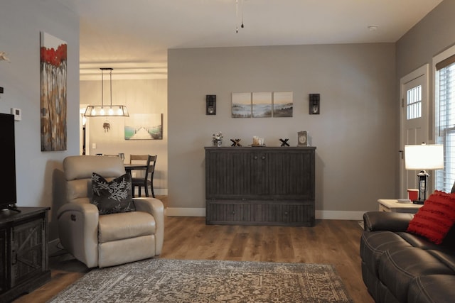 living room with hardwood / wood-style floors