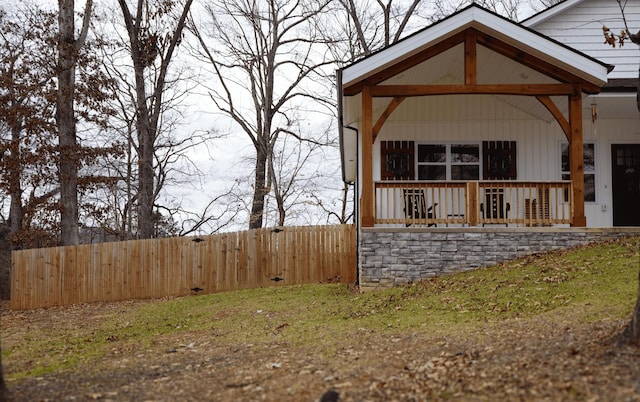 view of home's exterior with a porch