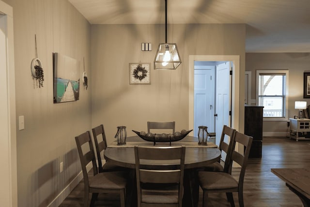 dining space featuring dark wood-type flooring