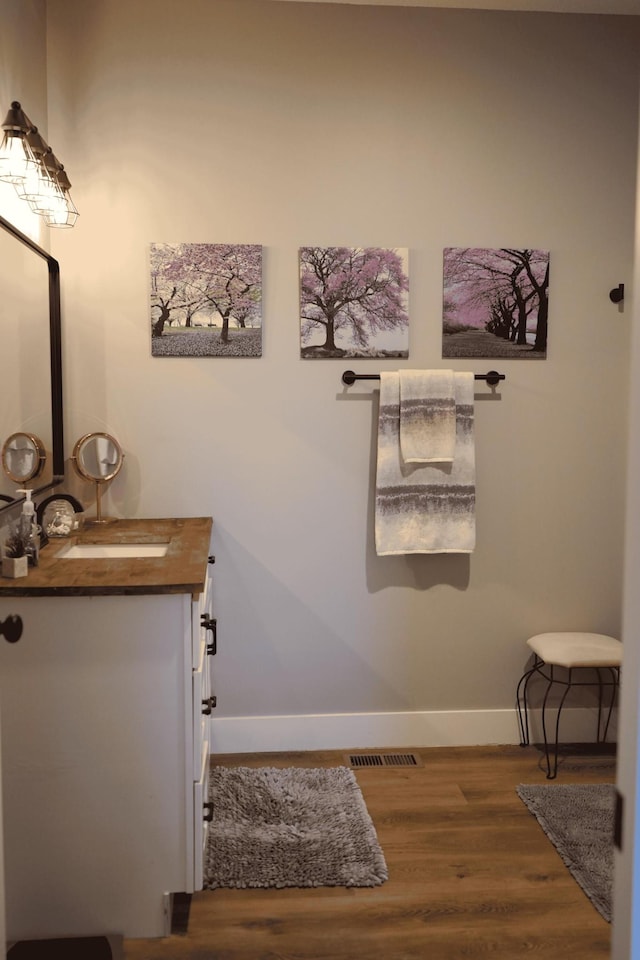 bathroom featuring hardwood / wood-style flooring and vanity