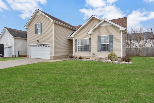 view of front facade featuring a front lawn and a garage