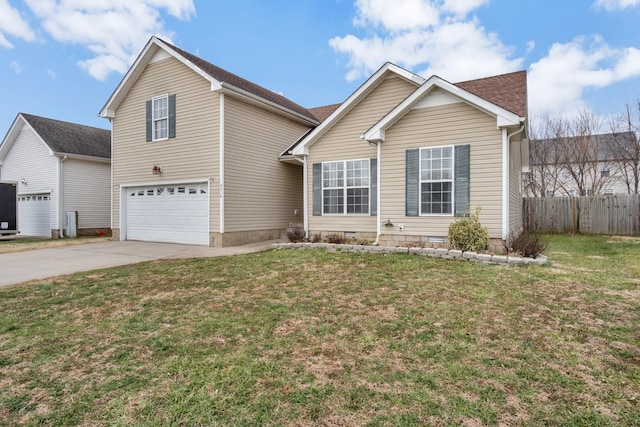 view of front of house with a front lawn and a garage