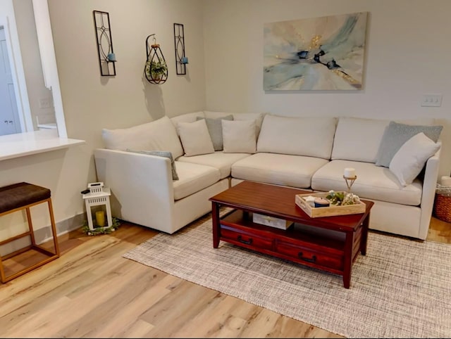 living room with light hardwood / wood-style floors