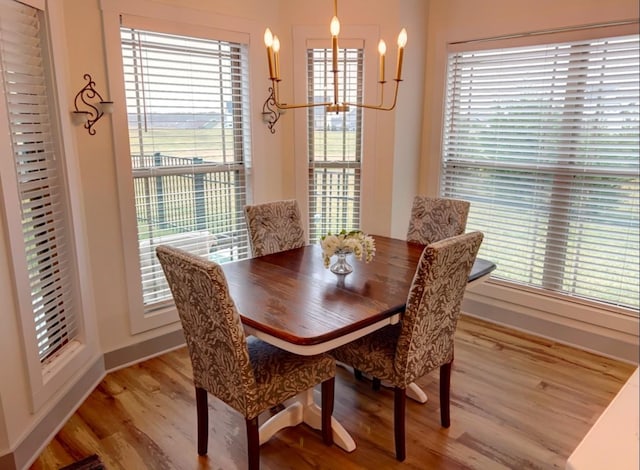 dining space with hardwood / wood-style floors