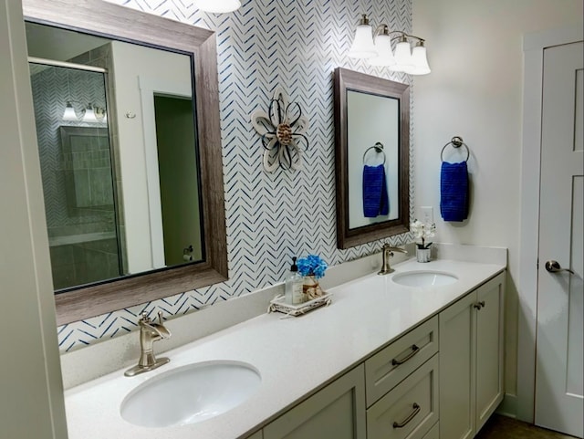 bathroom with vanity and an enclosed shower