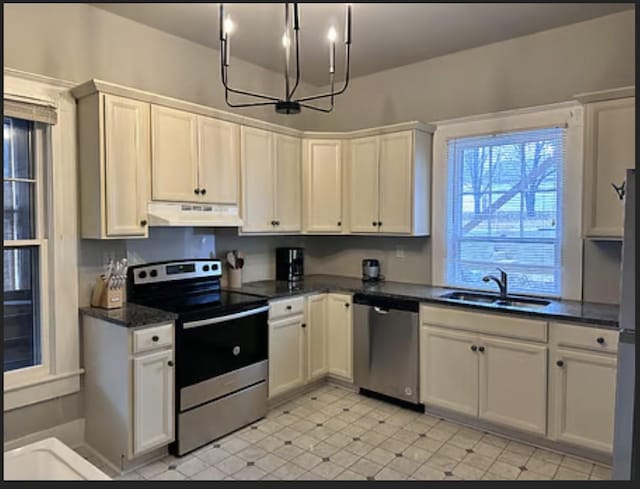 kitchen featuring stainless steel appliances, white cabinetry, and sink