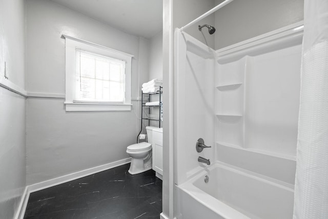 440 N 2nd St, Clarksville, TN 37040 - bathroom with shower / bathtub combination with curtain, toilet, baseboards, and tile patterned floors