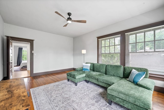 440 N 2nd St, Clarksville, TN 37040 - living area with hardwood / wood-style flooring, a ceiling fan, and baseboards