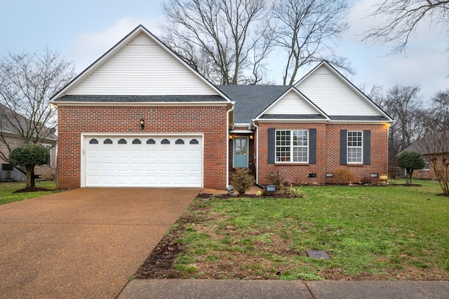 view of front facade with a garage and a front lawn