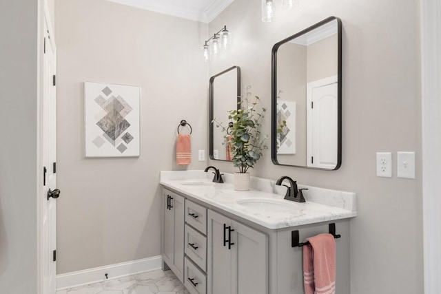 bathroom featuring vanity and crown molding