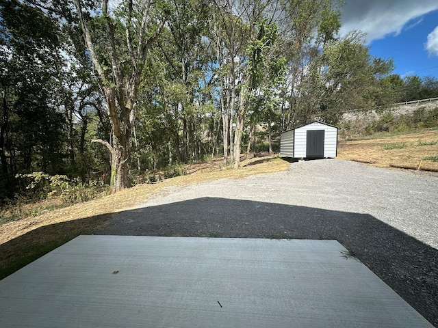 view of yard with a shed