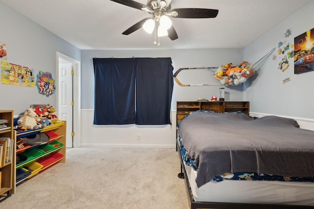 bedroom with carpet flooring and ceiling fan