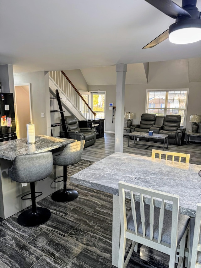 living room with ceiling fan