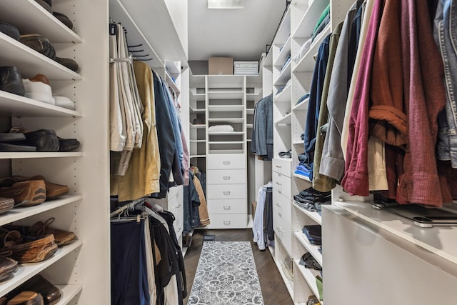 spacious closet with dark wood-type flooring