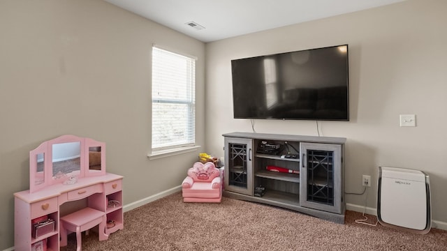 recreation room featuring carpet flooring