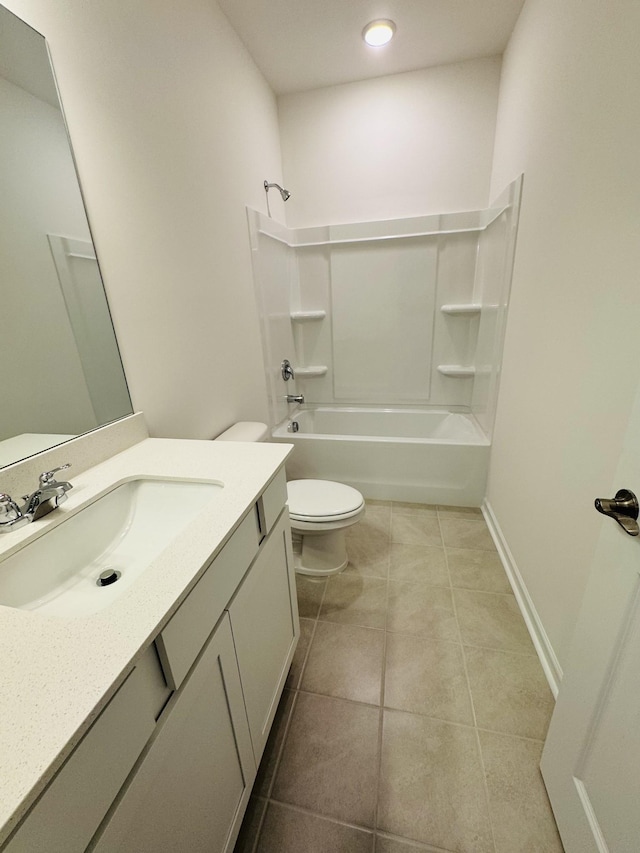 full bathroom featuring tile patterned flooring, shower / washtub combination, vanity, and toilet