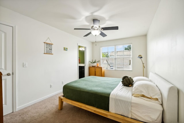 bedroom featuring ceiling fan and carpet flooring