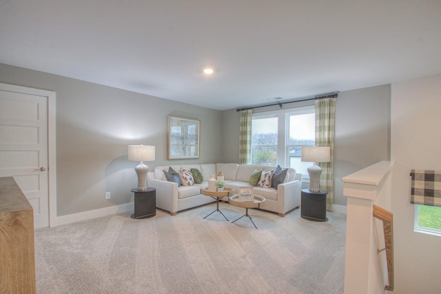 living room with light carpet