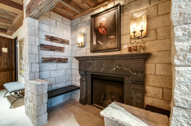515 Church St Unit 3208, Nashville, TN 37219 - room details with a high end fireplace, wooden ceiling, and beamed ceiling