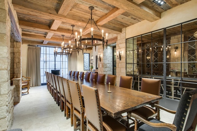 515 Church St Unit 3208, Nashville, TN 37219 - dining space featuring an inviting chandelier, wood ceiling, and beamed ceiling