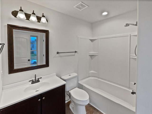 full bathroom with vanity, toilet, and bathing tub / shower combination