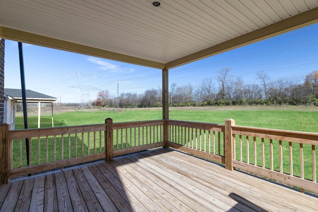 wooden terrace featuring a yard