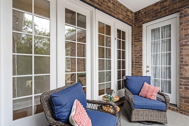 balcony featuring french doors