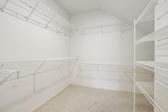 spacious closet featuring vaulted ceiling and carpet