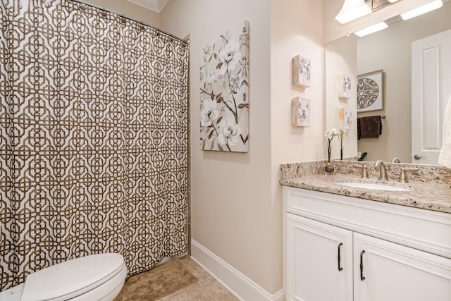 bathroom with vanity, tile patterned floors, and toilet