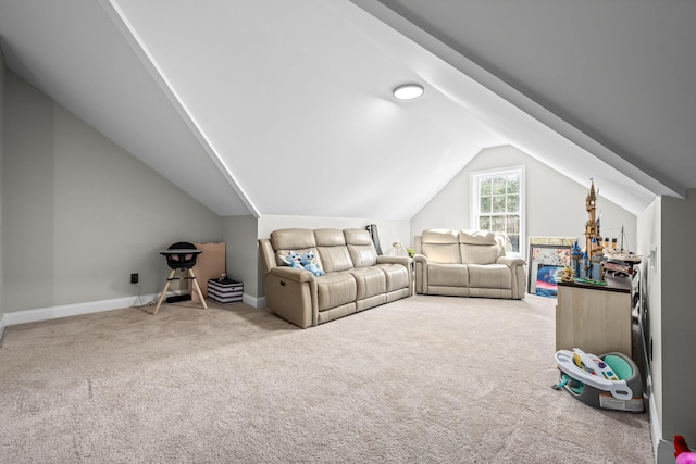 additional living space featuring lofted ceiling, carpet flooring, and baseboards