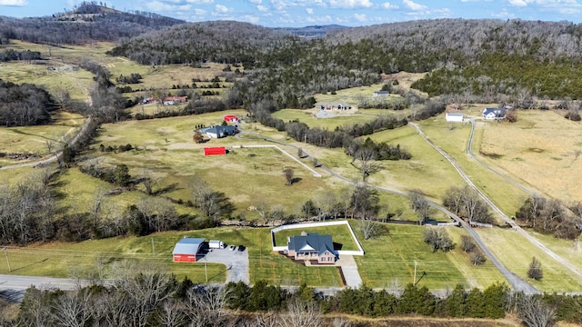 aerial view featuring a mountain view and a rural view