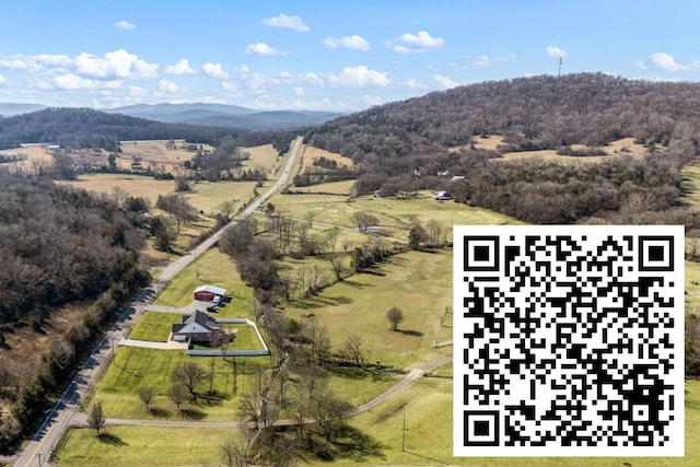 birds eye view of property with a rural view and a mountain view