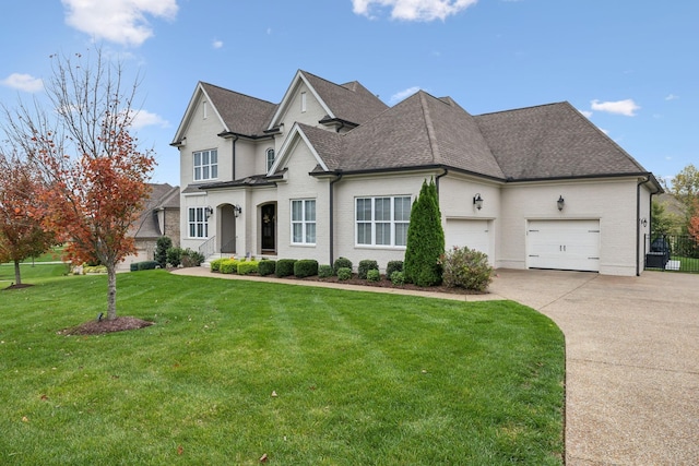 view of front facade with a garage and a front lawn