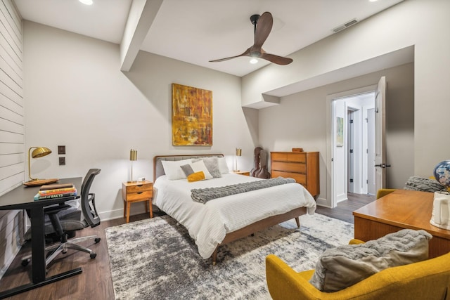 bedroom featuring recessed lighting, wood finished floors, visible vents, and baseboards