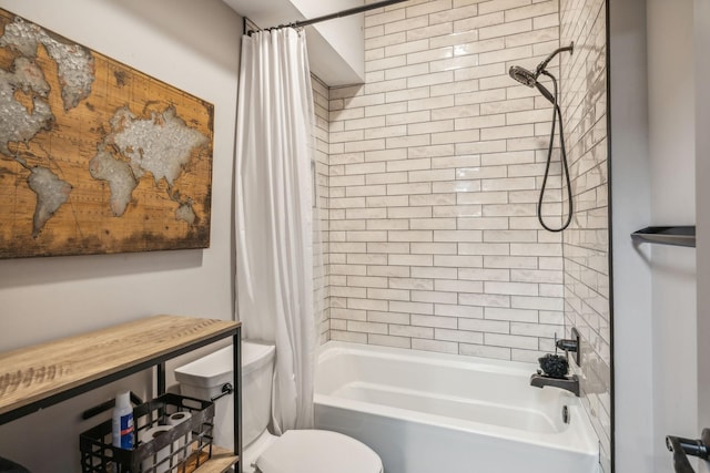 full bathroom with toilet and shower / tub combo with curtain