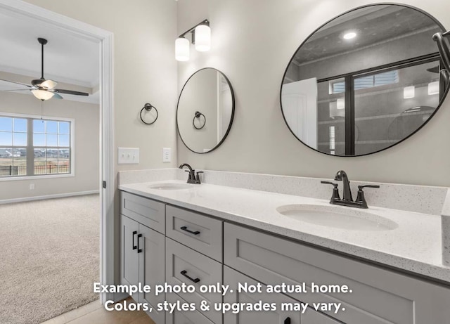 bathroom featuring vanity and ceiling fan