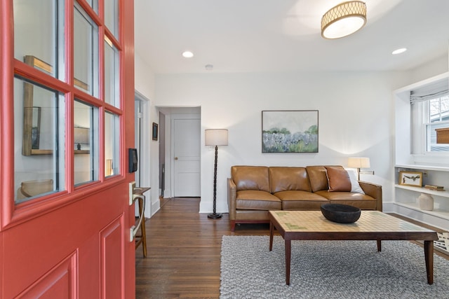 living room featuring dark hardwood / wood-style flooring