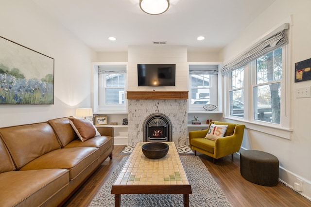 living room with wood-type flooring