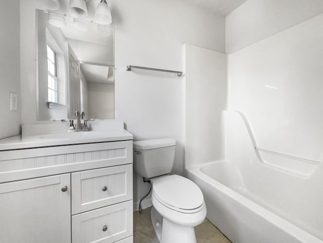 full bathroom featuring vanity, shower / bathtub combination, and toilet