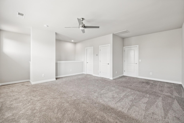 interior space featuring ceiling fan and carpet flooring