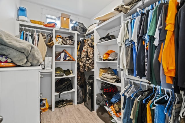 walk in closet with light wood-type flooring