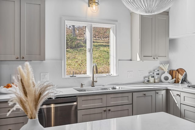 kitchen featuring sink, gray cabinets, and stainless steel dishwasher