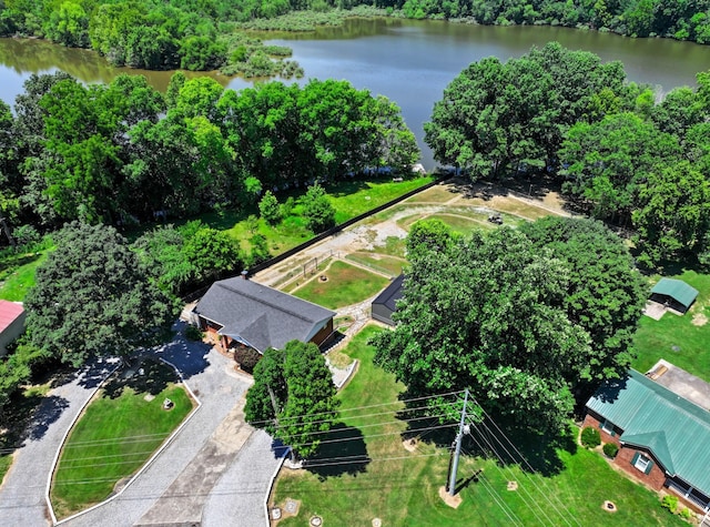 bird's eye view featuring a water view