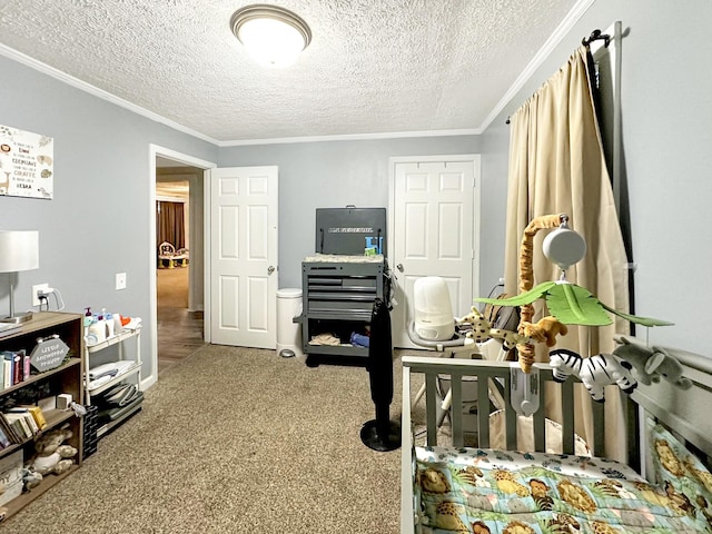 329 Castle Ln, Dover, TN 37058 - office area with carpet, a textured ceiling, and ornamental molding